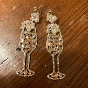 Elegant Gold and Pearl Champagne Glass Earrings